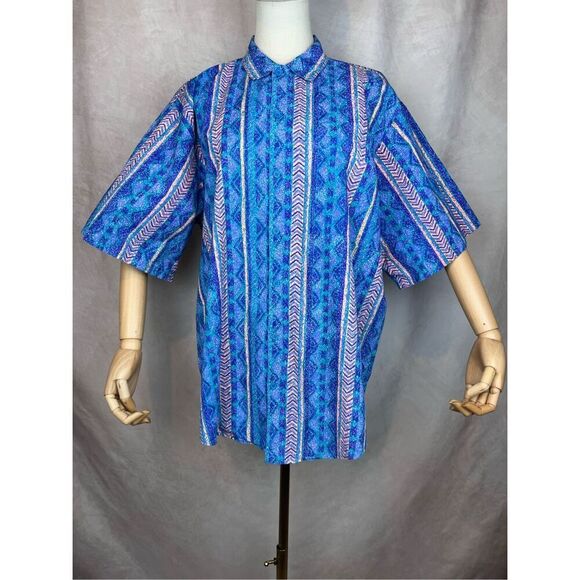 Vintage Men’s Button Up Tribal Aztec Wax Fabric Fastbreakers XL Western - Picture 1 of 7